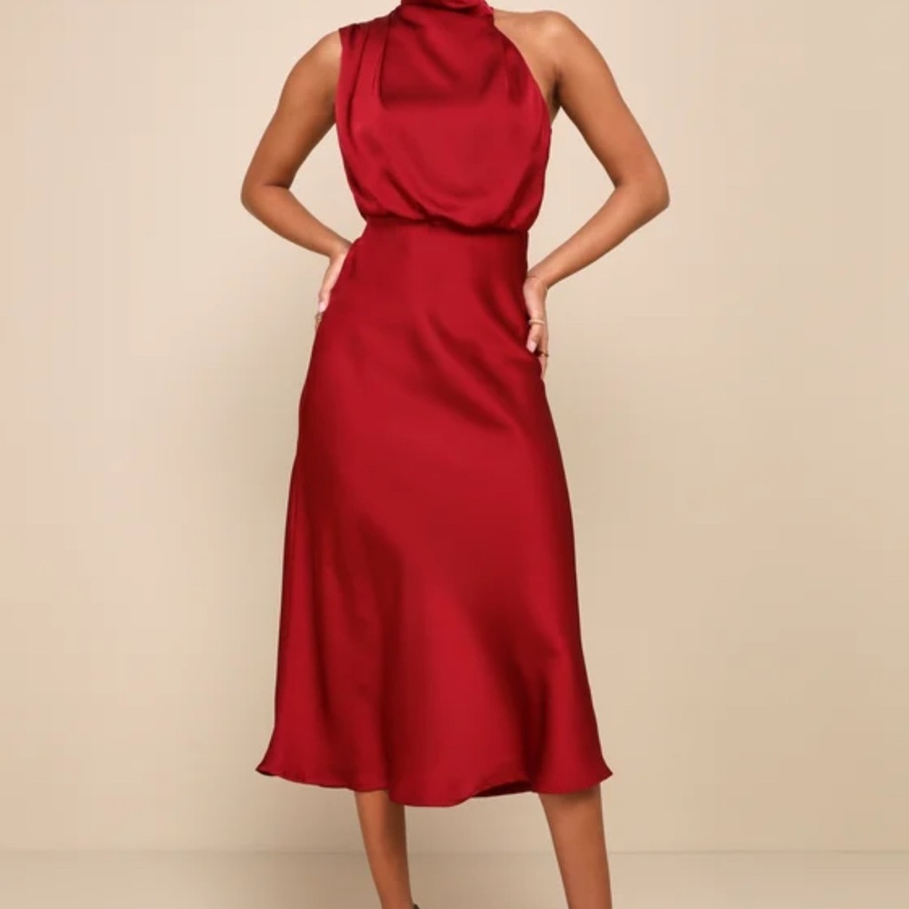 Lulu’s Elegant Red Satin Dress
